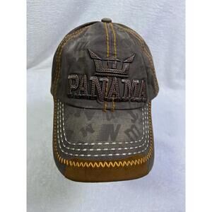 New Washed Black Brown AOP Panama Baseball Hat Cap Adjustable Dad Distressed NWT
